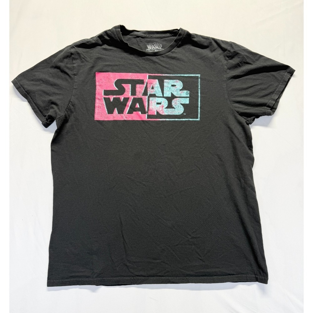 Mad Engine T Shirt Mens Large Black Graphic Print Star Wars Logo Cotton Casual